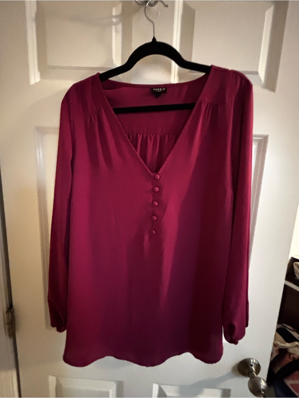 torrid Magenta V-Neck Long Sleeve Blouse